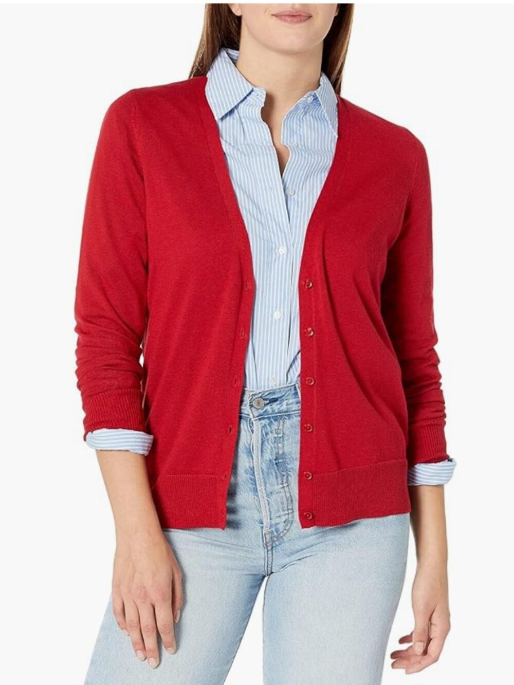 Red buttoned V-Neck cardigan sweater, Medium